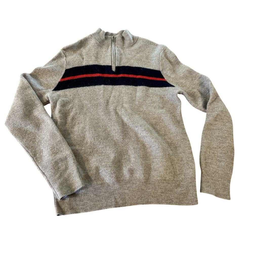 Brooks Brothers Mens XL 100% Merino Wool Quarter Zip Sweater Gray Stripe